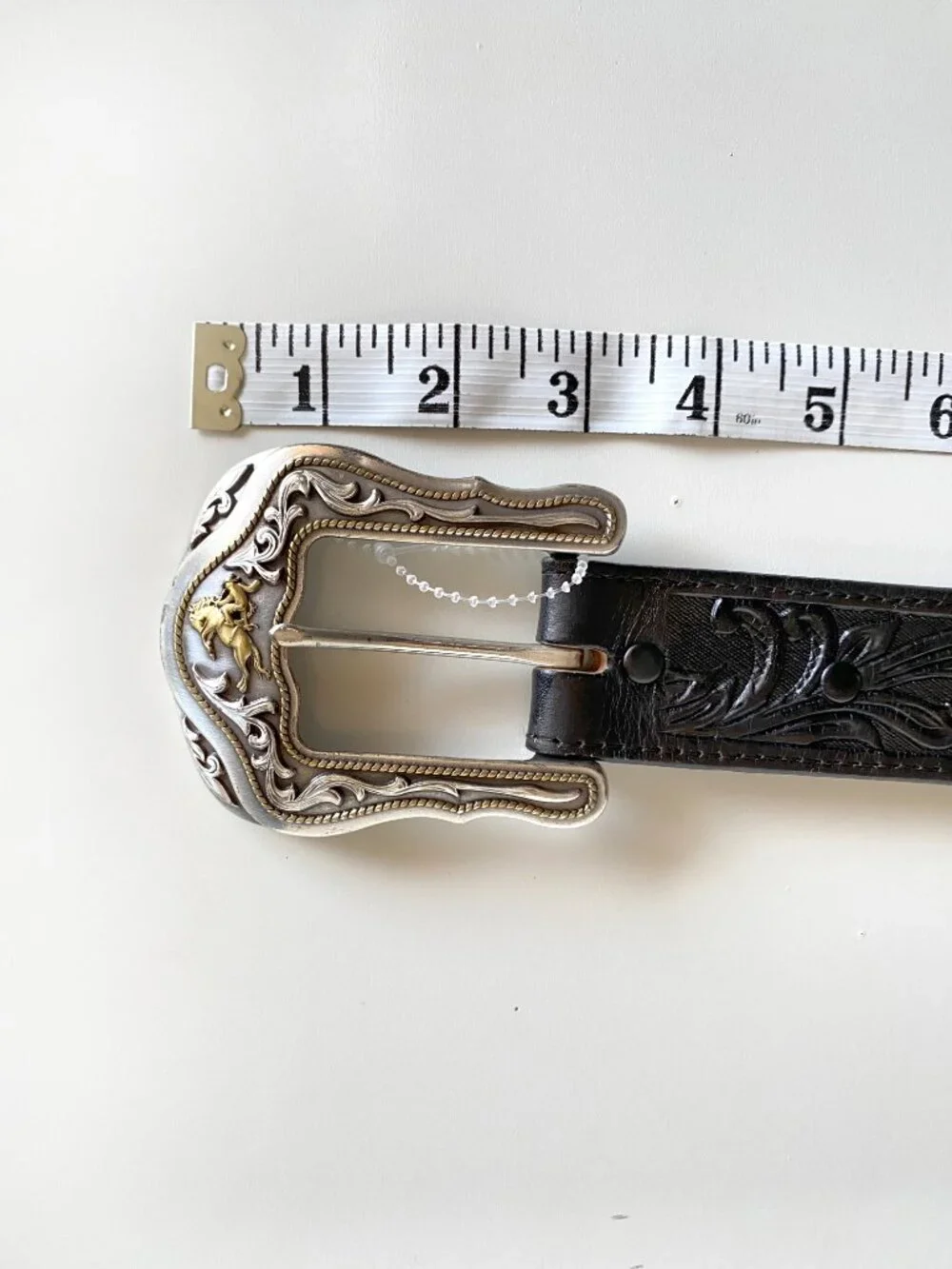 Vintage Tony Lama Tooled & Stamped Leather Bronco Western Belt 32